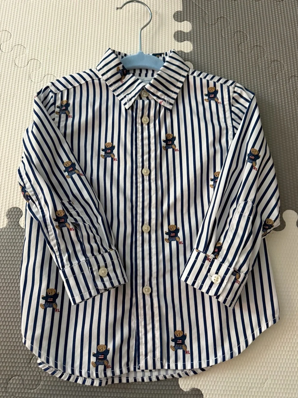 Polo Bear Striped Cotton Poplin Shirt Size: 18m